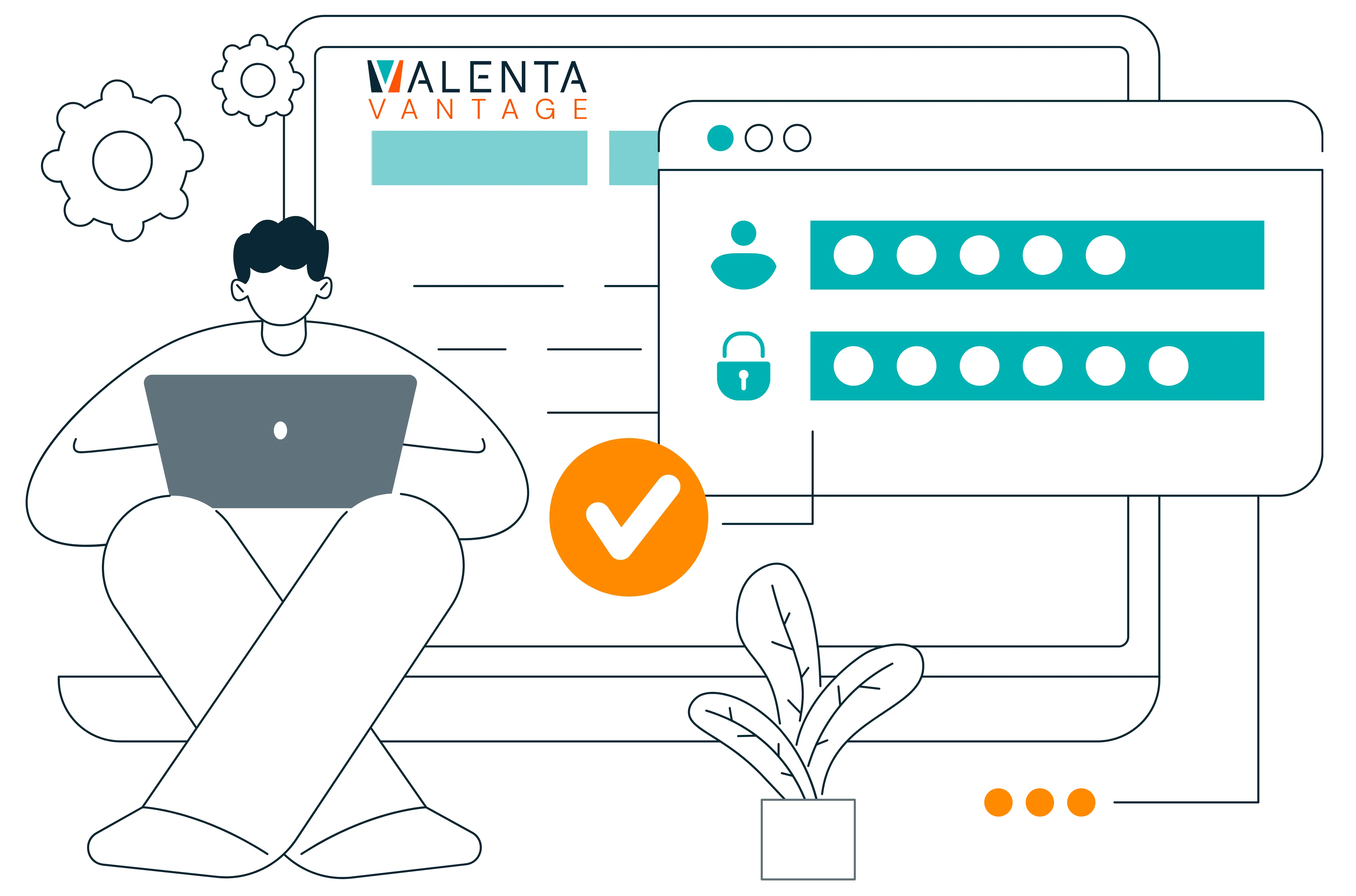 Ilustración del inicio de sesión en la plataforma Valenta Vantage con logotipo